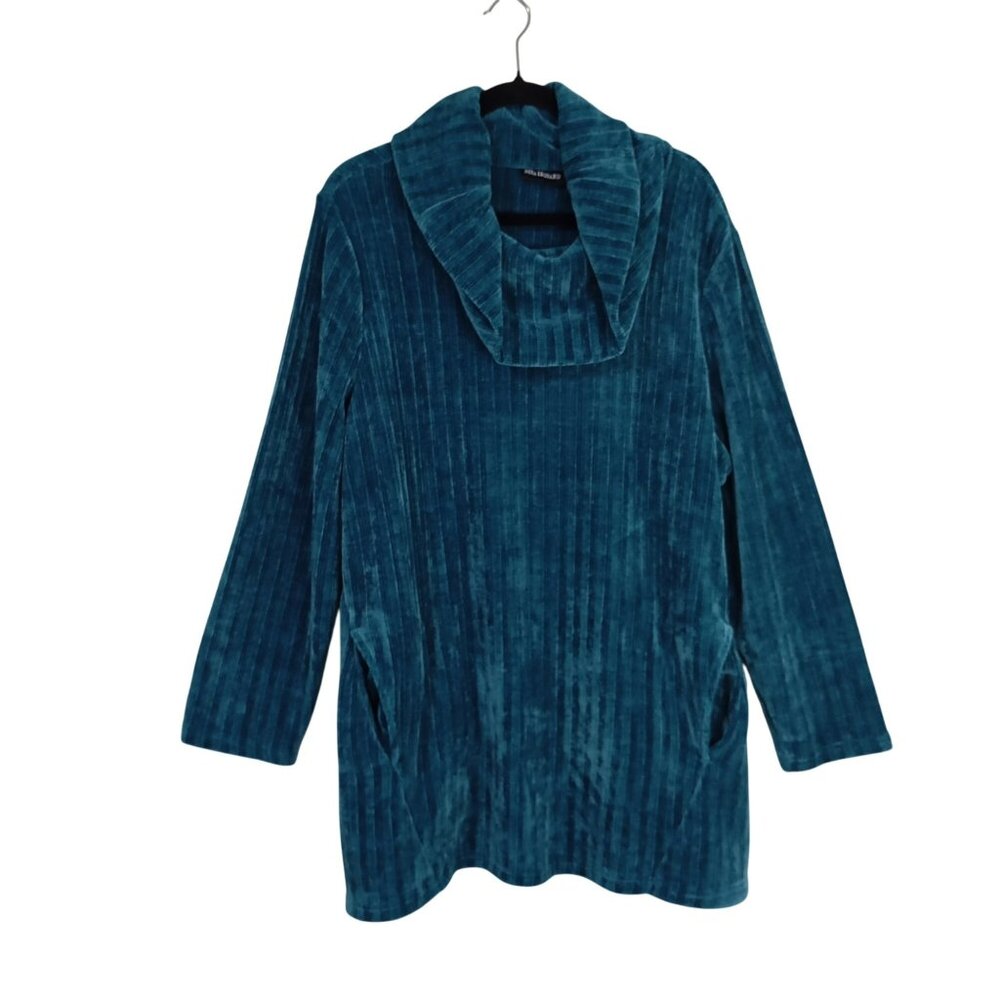 Nina Leonard Teal Ribbed Cowl Neck Pullover With Pockets Women’s 2X Soft Velvety